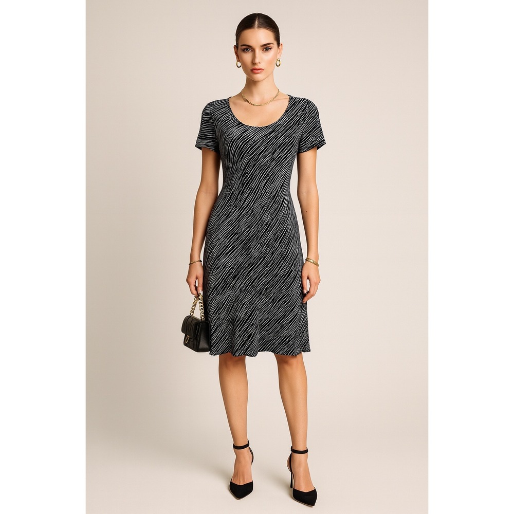 JONES NEW‎ YORK Women's Black Striped Sheath Dress Size 6 Short Sleeve